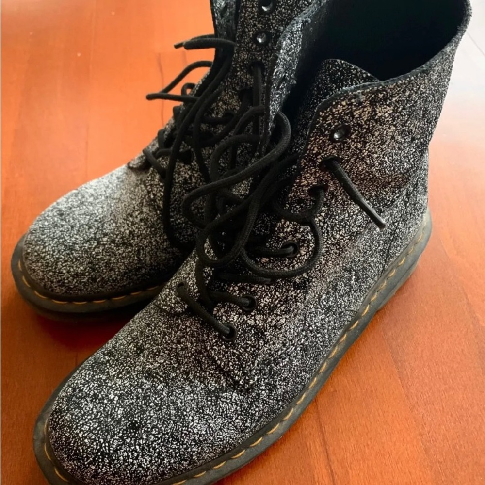 Dr. Martens Black and White Glitter Lace-Up Boots